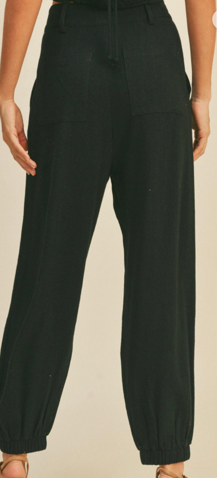 Black Cargo pants for women with elastic ankles and pockets