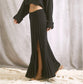 Black A line knit maxi skirt with ribbed detail with leg slit