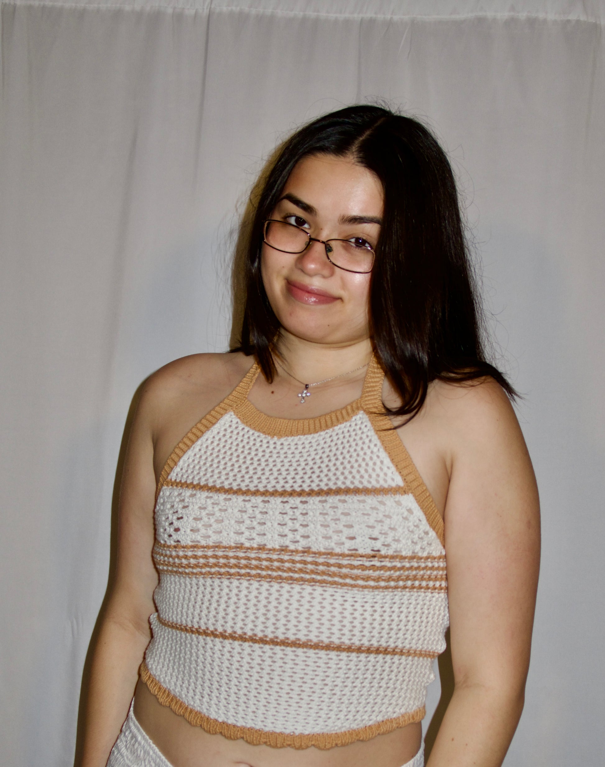 White and orange crocheted halter top