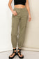 Green cargo pants with elastic ankle and pockets