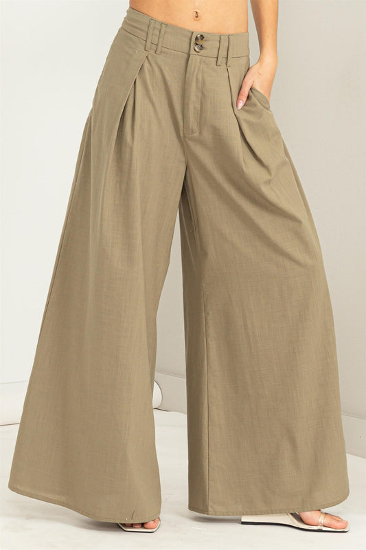 Green khaki wide leg trousers