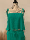 Kelly Green high waisted shorts and spaghetti strap tank top matching set