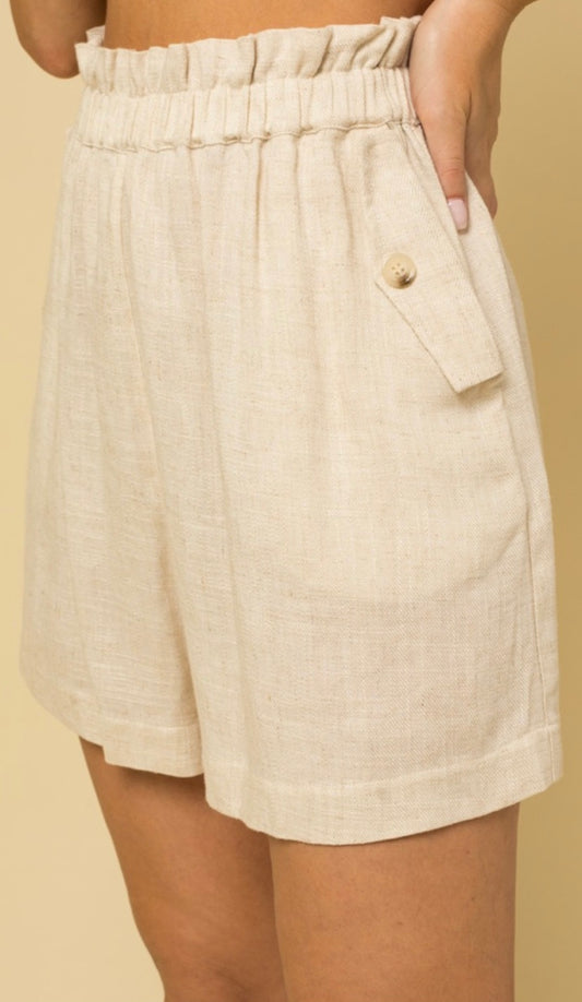 Cream high waisted linen shorts with pockets