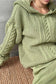 Green chunky knit cable sweater with a hood