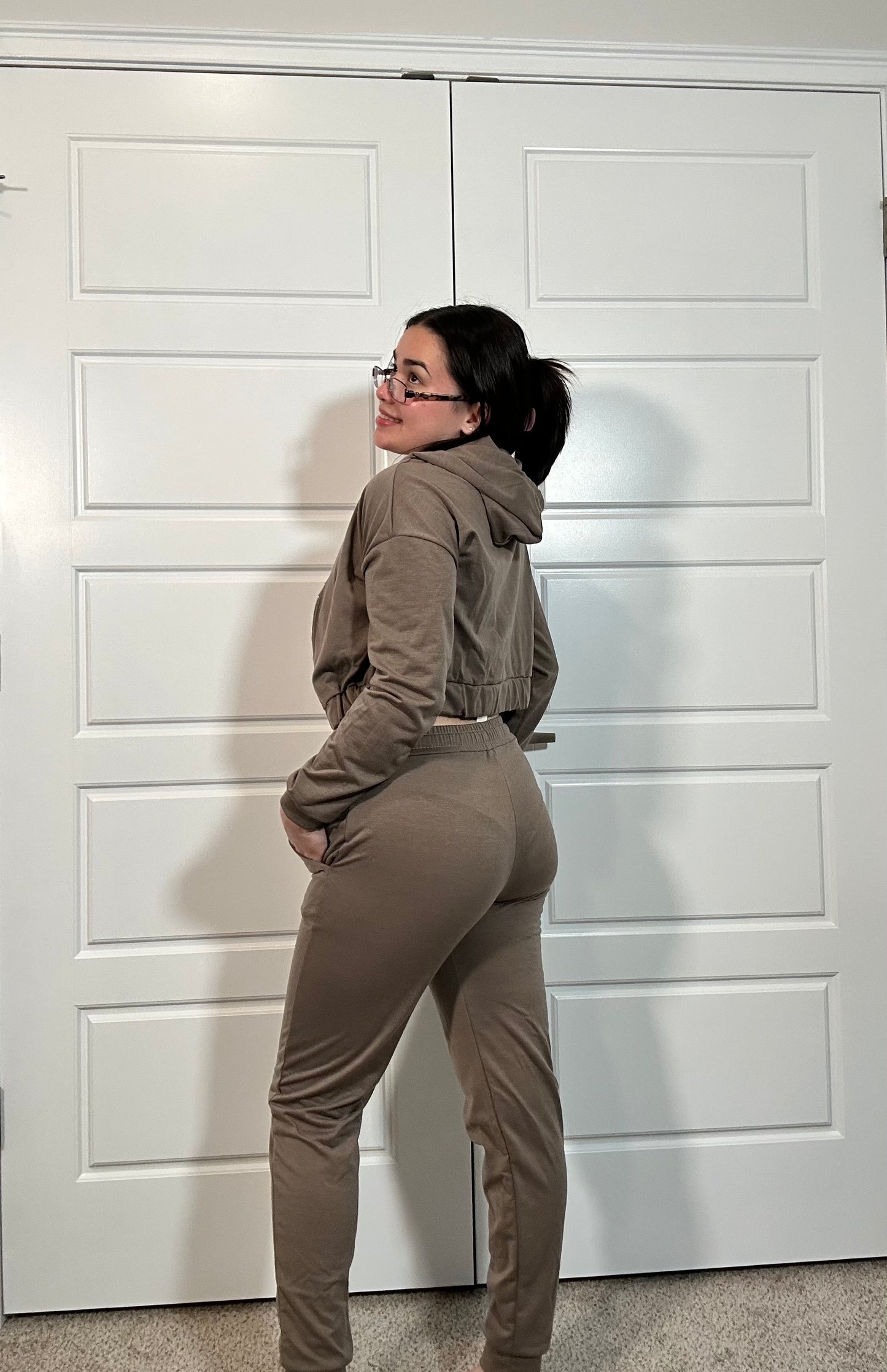 Brown jogger sweatpants with drawstring waist