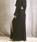 Black A line knit maxi skirt with ribbed detail with leg slit