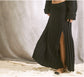 Black A line knit maxi skirt with ribbed detail with leg slit