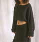 Black A line knit maxi skirt with ribbed detail with leg slit