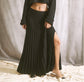 Black A line knit maxi skirt with ribbed detail with leg slit