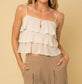 Cream ruffle tank top with spaghetti straps