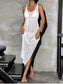 White knit backless ankle length cover up with tie around waist