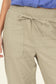 High waisted tan linen blend pants with elastic ankle, drawstring waist, and large pockets